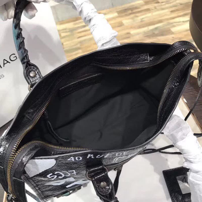 BALENCIAG巴黎世家 Balenciaga city 機車包 限量 原廠爆裂紋羊皮 塗鴉字母 手提肩背斜挎包  BL1698
